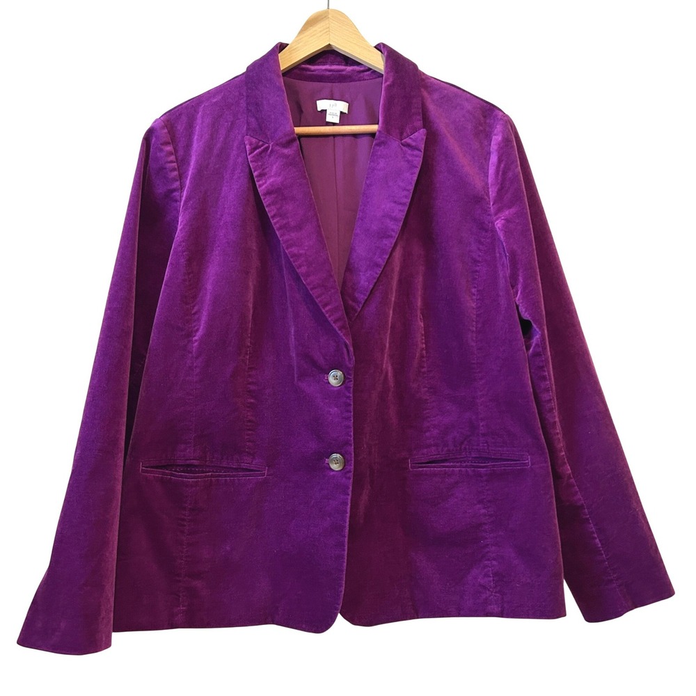 J. Jill Blazer Size L Purple Velvet Two Button Stretch Career Fairy Artsy Boho